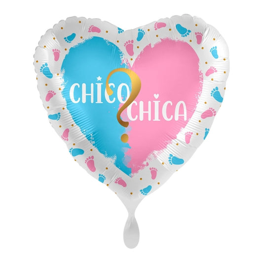 Globo foil Corazón ¿Chico o Chica? 43 cm sobre fondo blanco