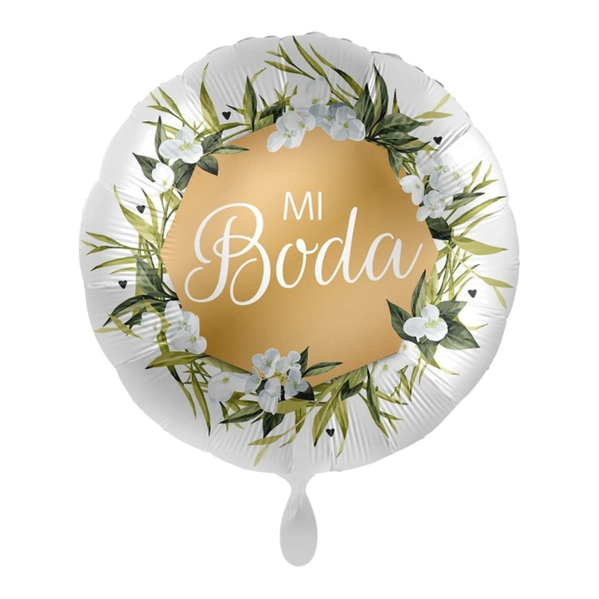 Globo foil Mi Boda Corona de Hojas 43 cm sobre fondo blanco