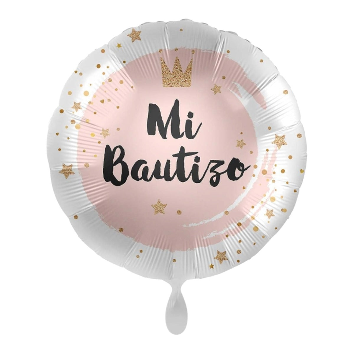 Globo foil Mi Bautizo Corona Rosa 43 cm sobre fondo blanco