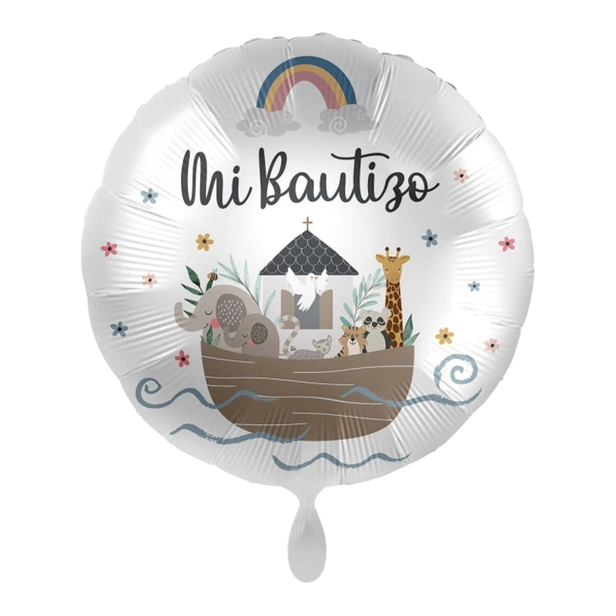 Globo foil Mi Bautizo Arca de Noé 43 cm sobre fondo blanco