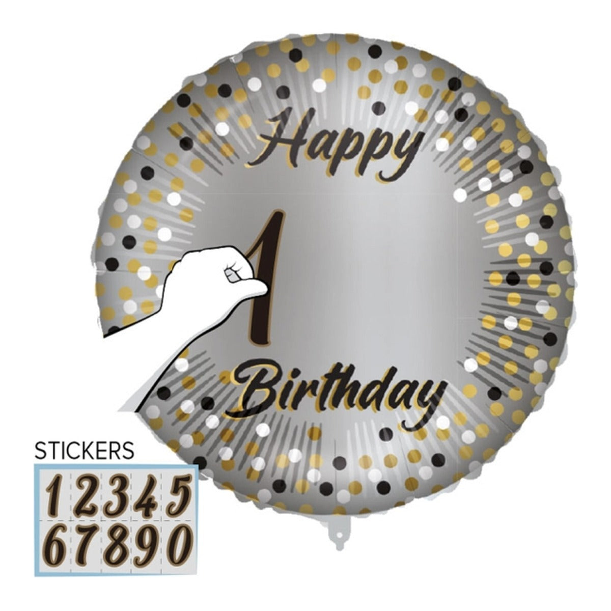 Globo Foil Happy Birthday Edades Personalizable 46 cm sobre fondo blanco