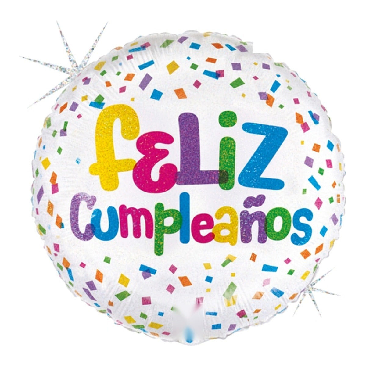 Globo foil Feliz Cumpleaños Confeti Holográfico 46 cm sobre fondo blanco