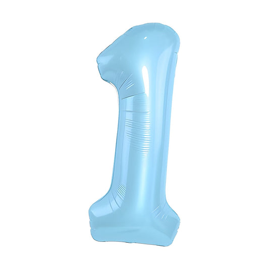 Globo Foil Número Gigante Aluminio 100cm (40") Azul Celeste Número 1