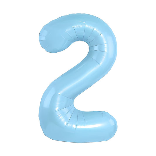 Globo Foil Número Gigante Aluminio 100cm (40") Azul Celeste Número 2