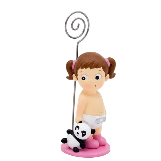 Sujeta-Tarjetas Niña Osito Panda 8.5 cm | Figura Decorativa