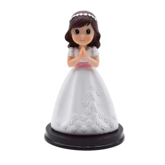 Figura Tarta Comunión Niña Vestido Flores en Relieve 16 cm