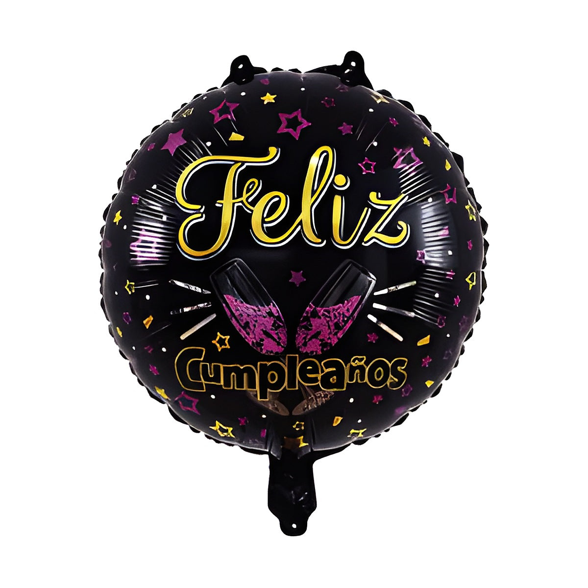 Globo Foil Redondo Feliz Cumpleaños Brindis Negro 45 cm