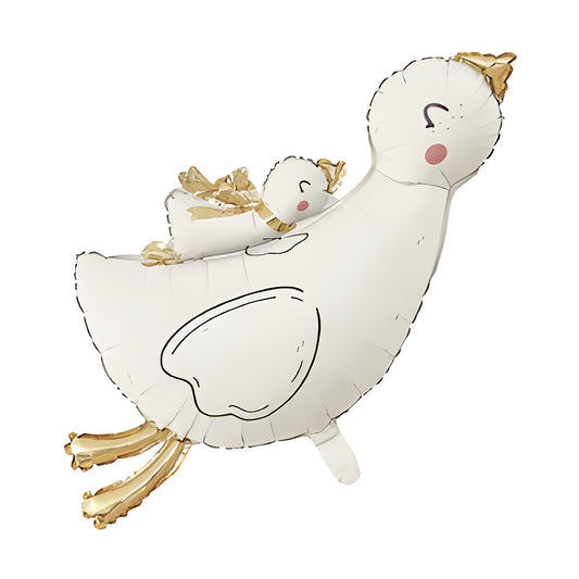 Globo Foil Ganso con Bebé Blanco 96 x 65 cm