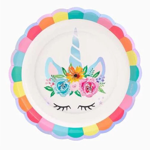 Plato Llano Carton Unicornio 23 cm 6uds