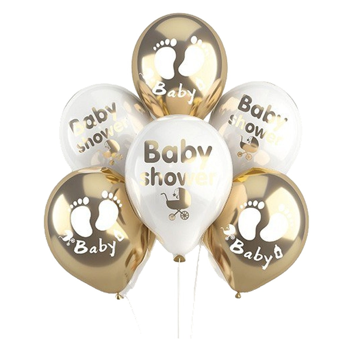 Set de Globos Baby Shower Blanco y Oro 35 cm 6 uds