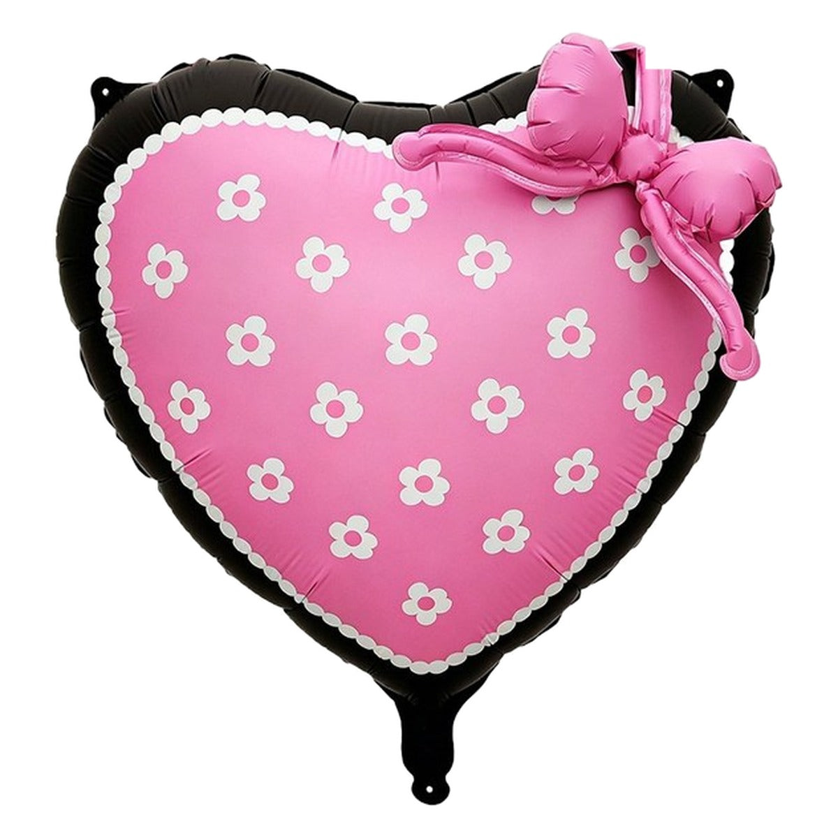 Globo Mylar Corazón Rosa Mate con Flores y Lazo 57 x 88 cm