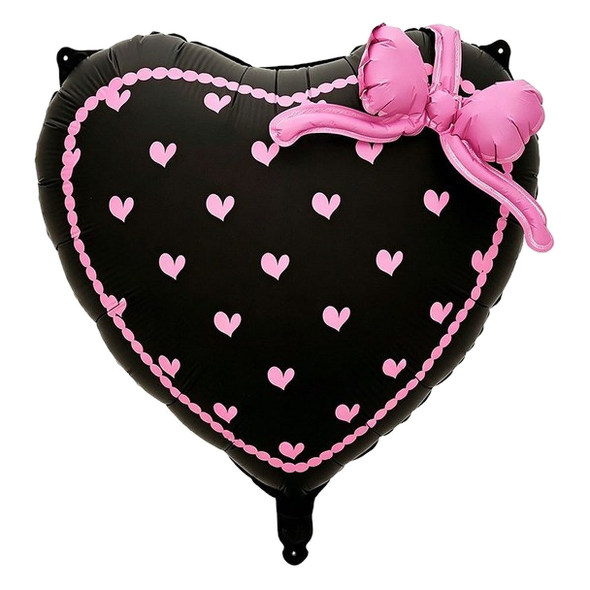 Globo Mylar Corazón Negro Mate con Corazones Rosas y Lazo 57 x 88 cm