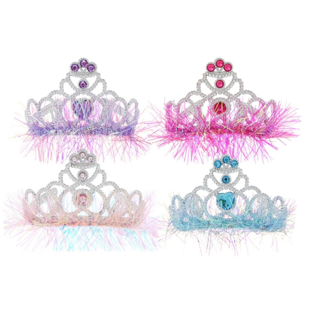 Corona de Plástico Tiara con Gemas y Espumillón 8,3 cm