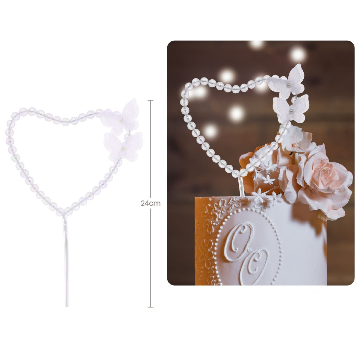 Topper para Tarta Corazón de Perlas con Mariposas 24 cm