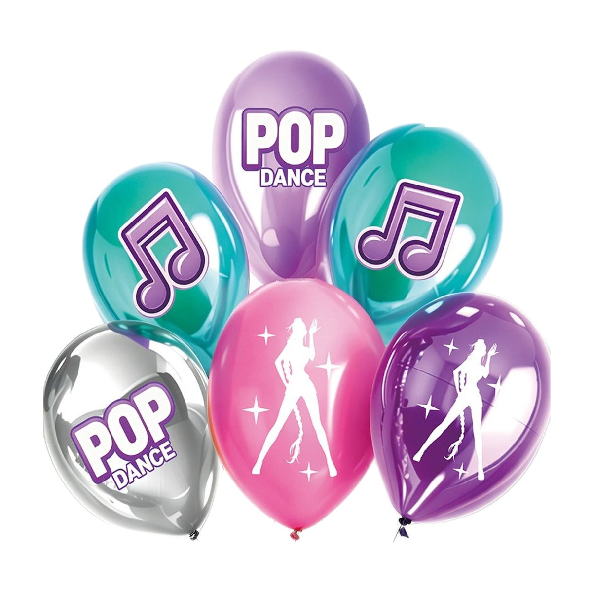Set 6 Globos Látex Pop Dance Notas Musicales 35 cm