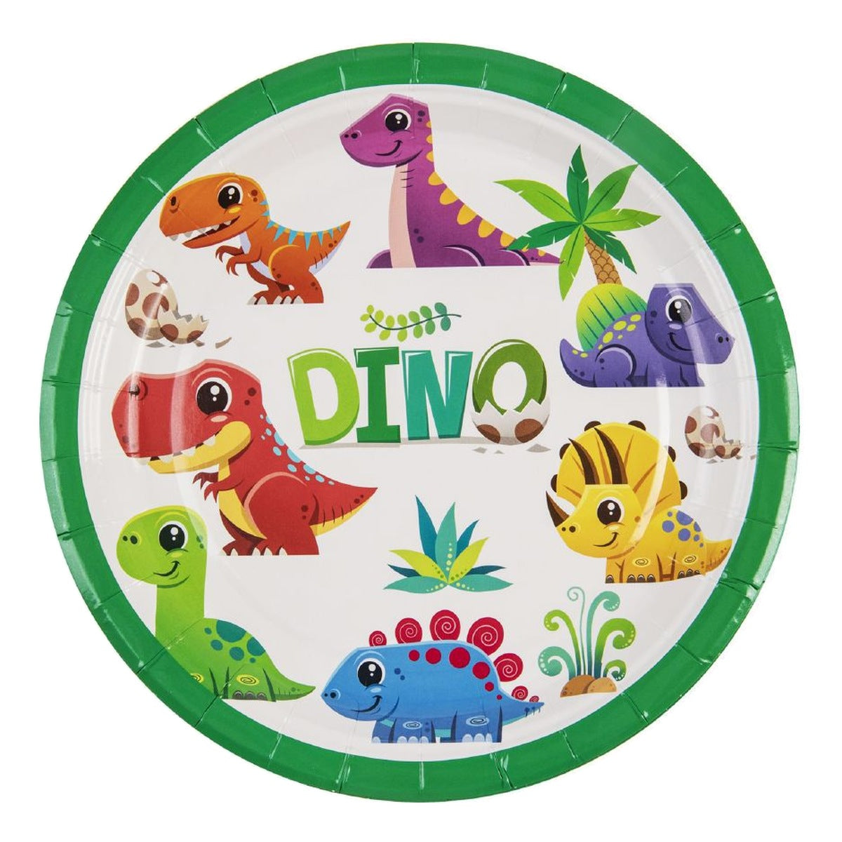 Platos Cartón Dino Dinosaurios Borde Verde 6 uds - 18 cm