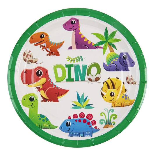 Platos Cartón Dino Dinosaurios Borde Verde 6 uds - 18 cm