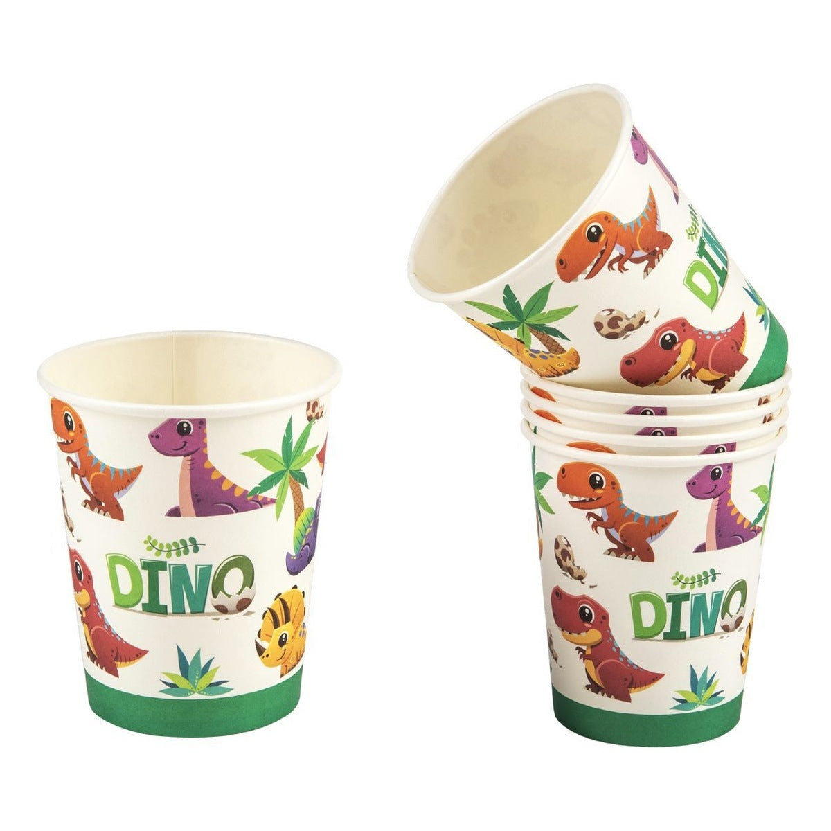 Vasos Cartón Dino Dinosaurios Borde Verde 250 ml 6 uds