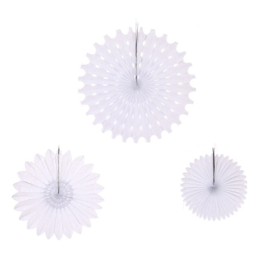 Abanicos de Papel Decorativos 3 piezas 50, 40 y 30 cm - Blanco