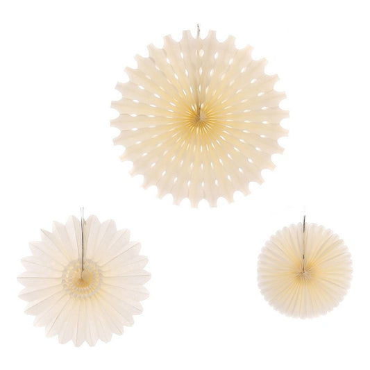Abanicos de Papel Decorativos 3 piezas 50, 40 y 30 cm - Marfil