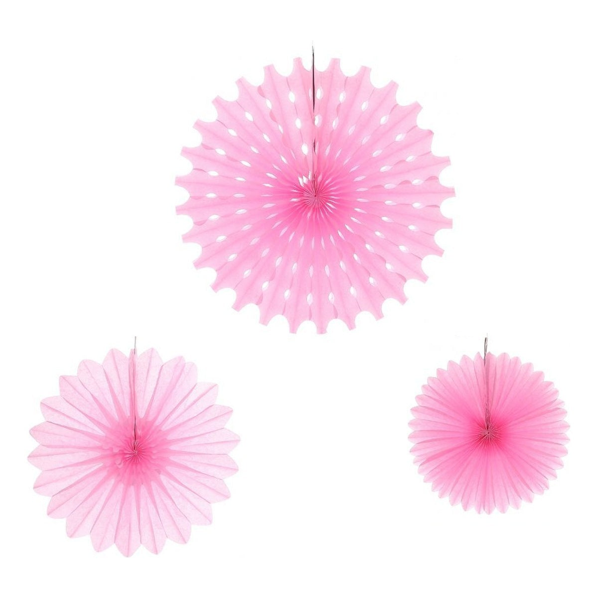 Abanicos de Papel Decorativos 3 piezas 50, 40 y 30 cm - Rosa