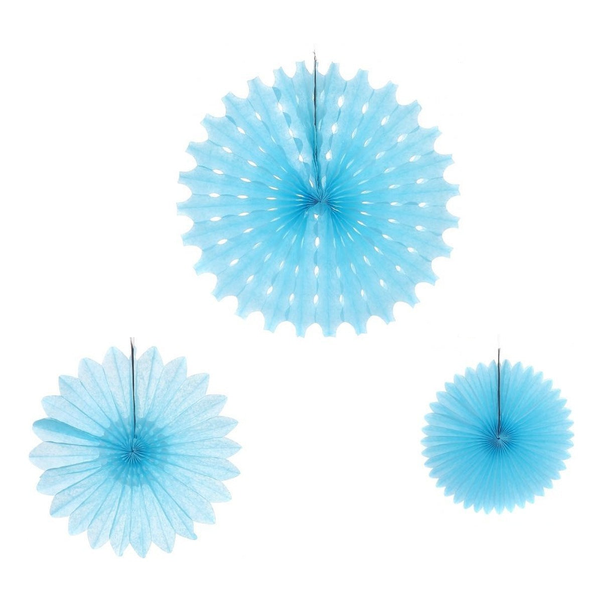 Abanicos de Papel Decorativos 3 piezas 50, 40 y 30 cm - Azul Cielo
