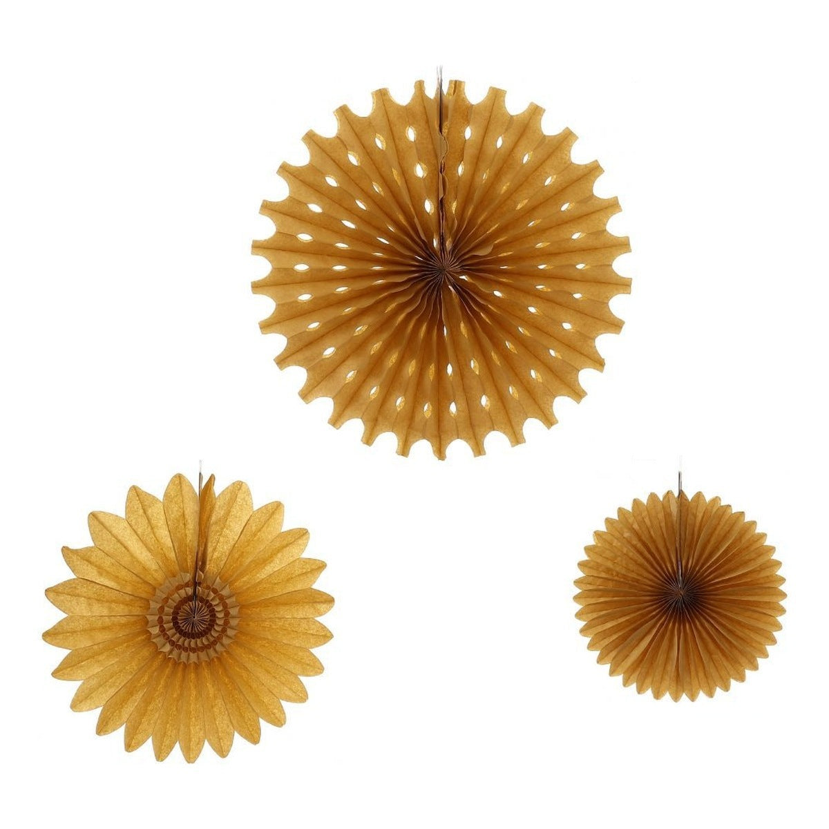 Abanicos de Papel Decorativos 3 piezas 50, 40 y 30 cm - Dorado