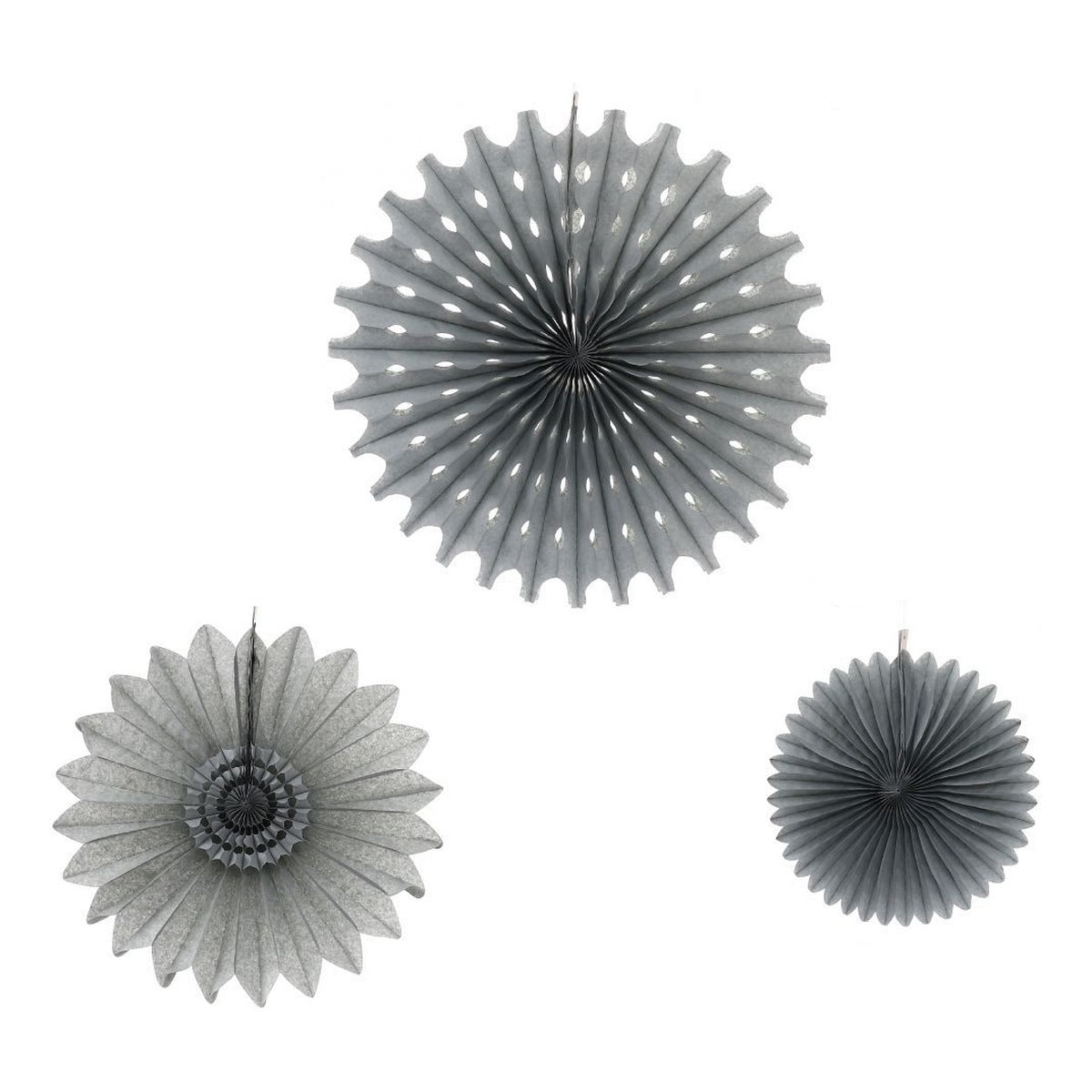 Abanicos de Papel Decorativos 3 piezas 50, 40 y 30 cm - Plateado