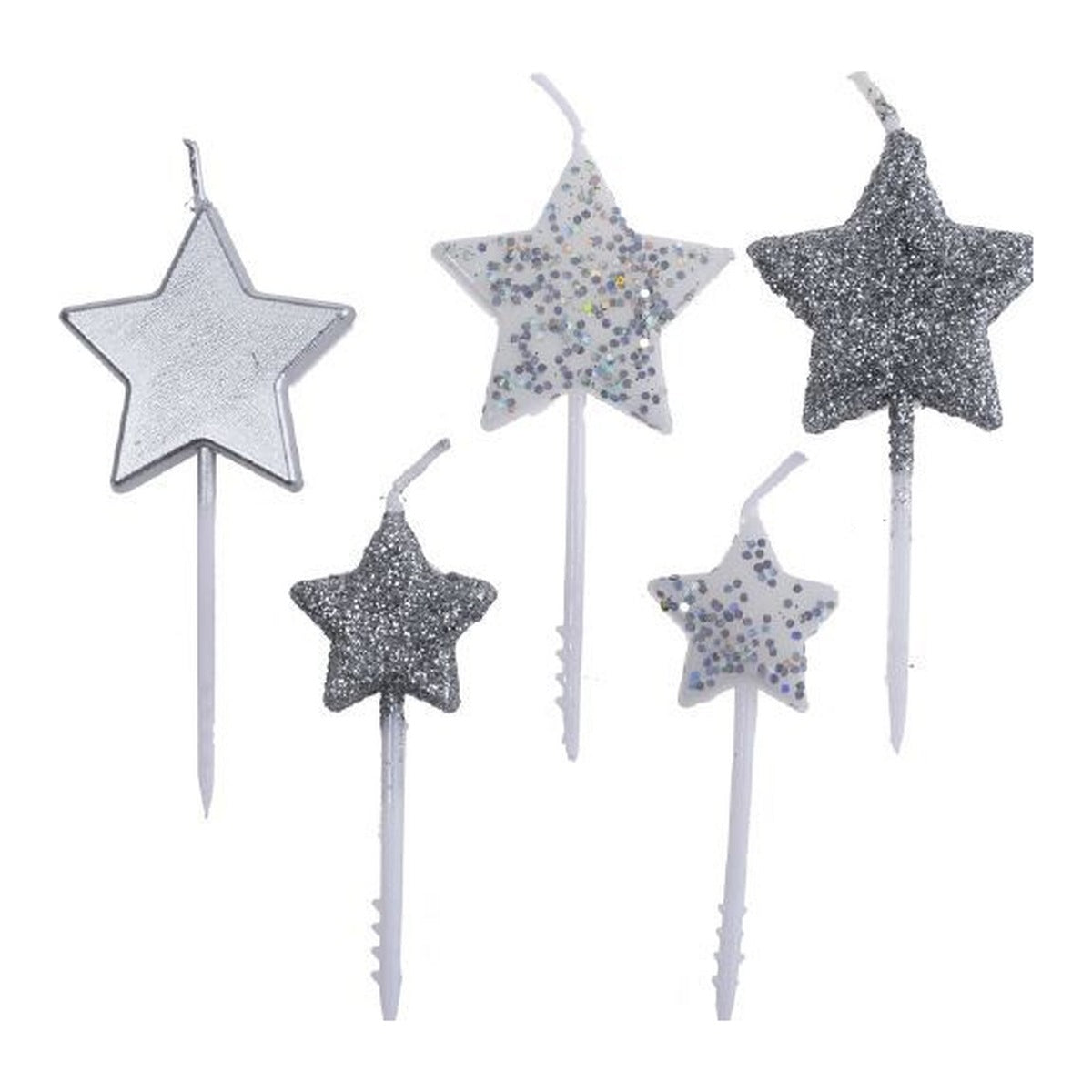 Vela Decorativa Estrella Dorada y Plateada Combinada 7cm/6cm 5uds - Plateado