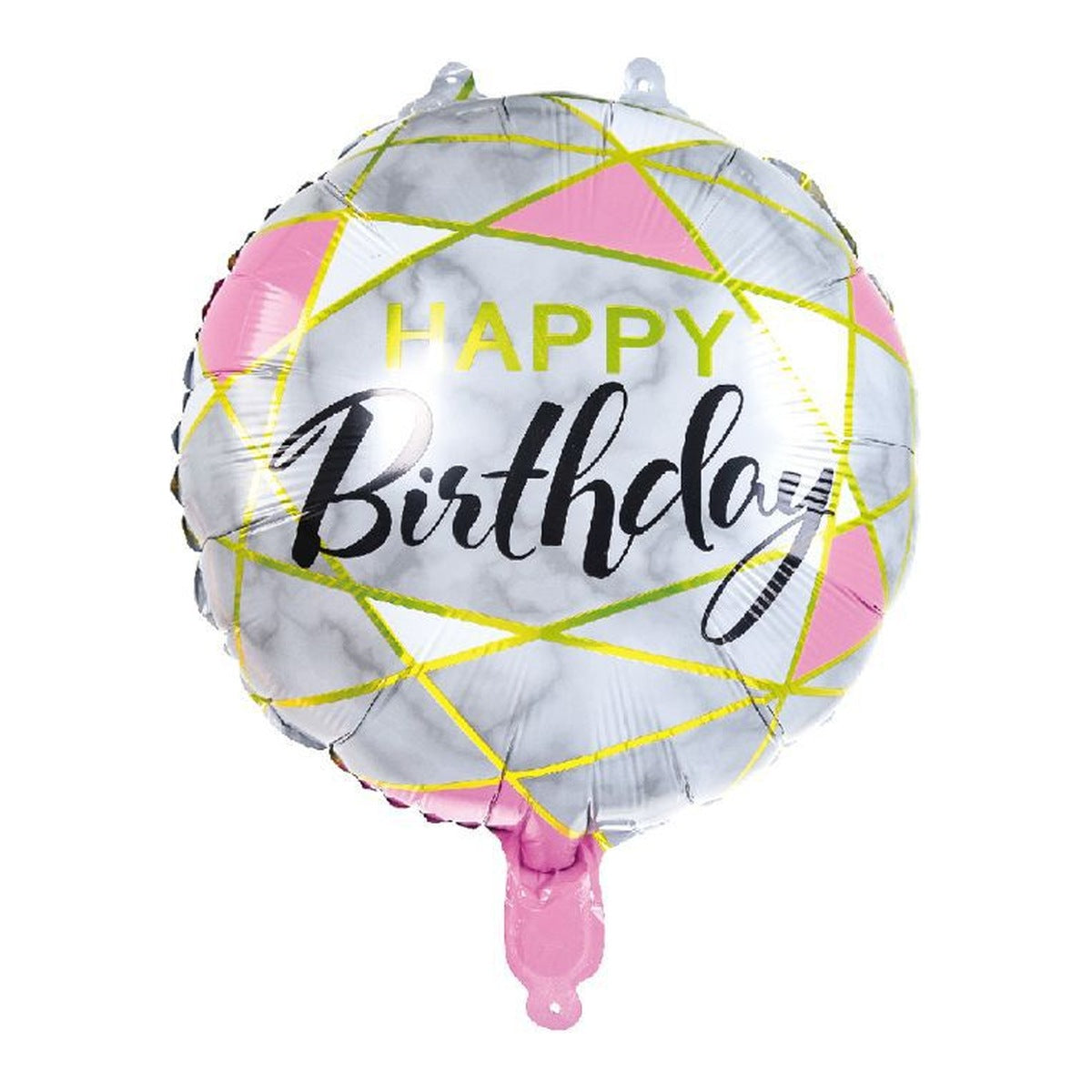 Globo Foil Redondo Happy Birthday Geométrico Rosa 45 cm (18")