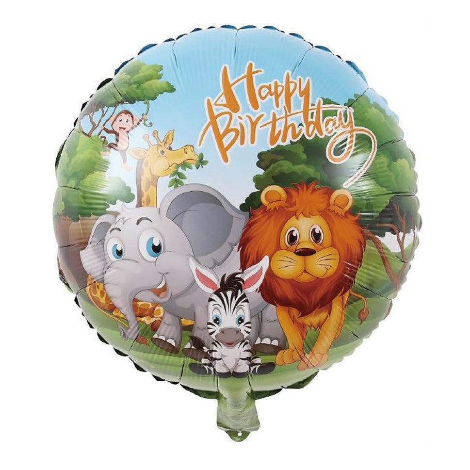 Globo Foil Redondo Happy Birthday Reino Animal 45 cm (18")