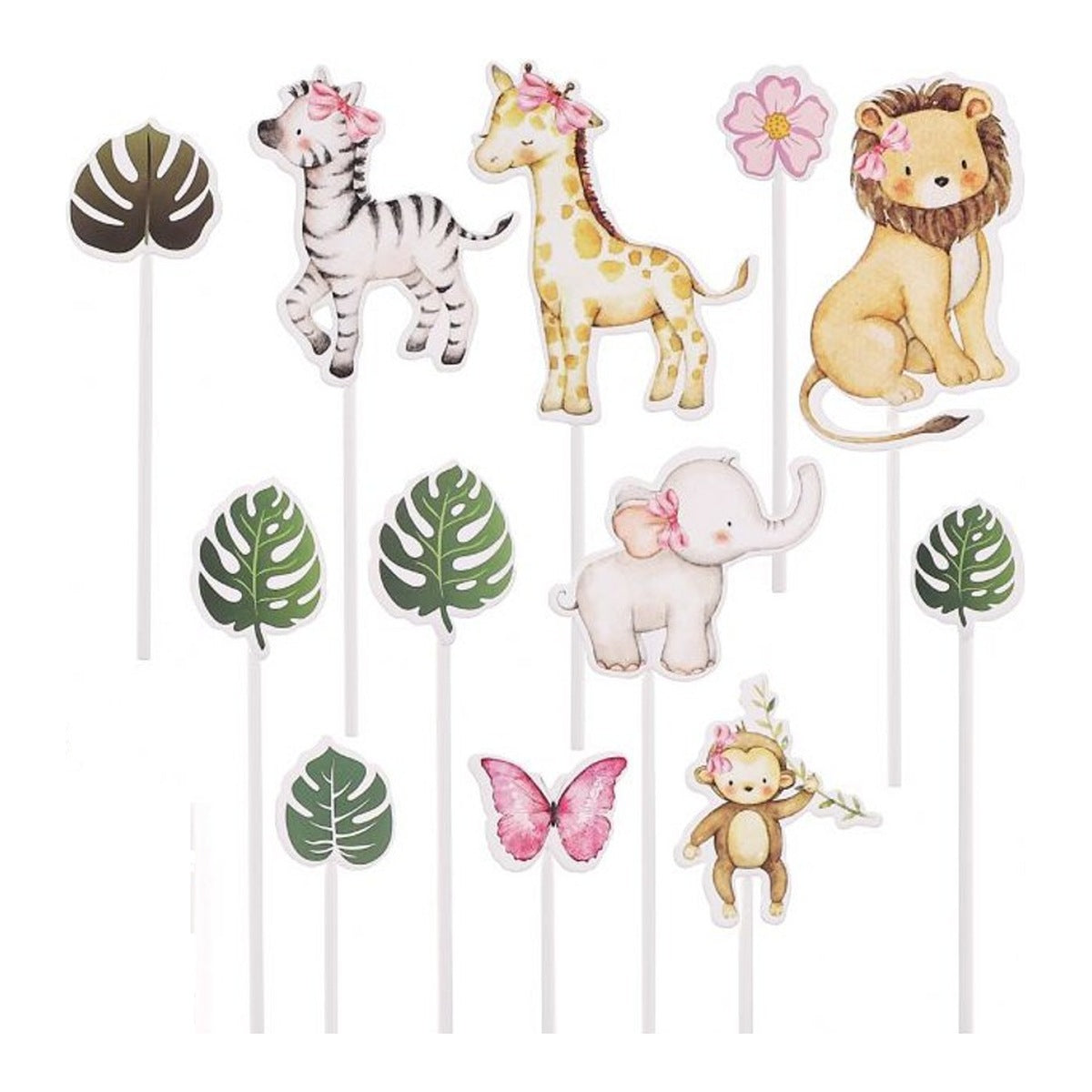 Toppers Animales Safari y Hojas para Tarta 12 uds
