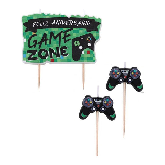 Velas Game Zone Feliz Aniversário 3 uds