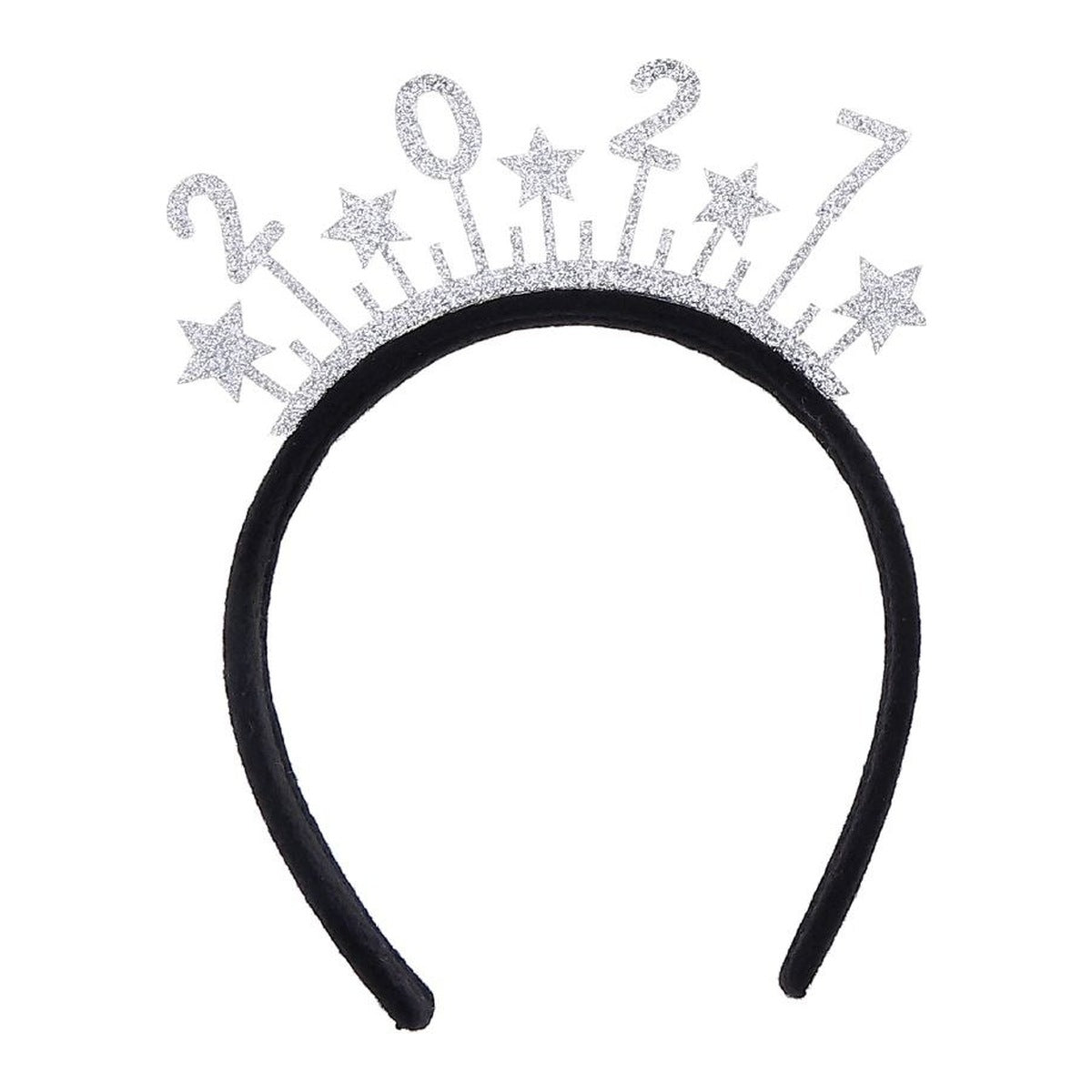 Diadema 2027 con Estrellas Purpurina 18 cm - Plateado