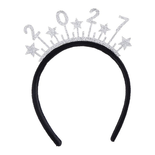 Diadema 2027 con Estrellas Purpurina 18 cm - Plateado