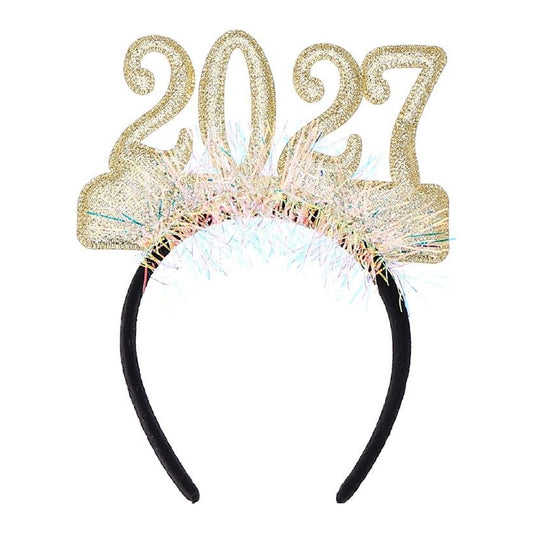 Diadema 2027 con Espumillón Iridiscente 21,5 cm - Dorado