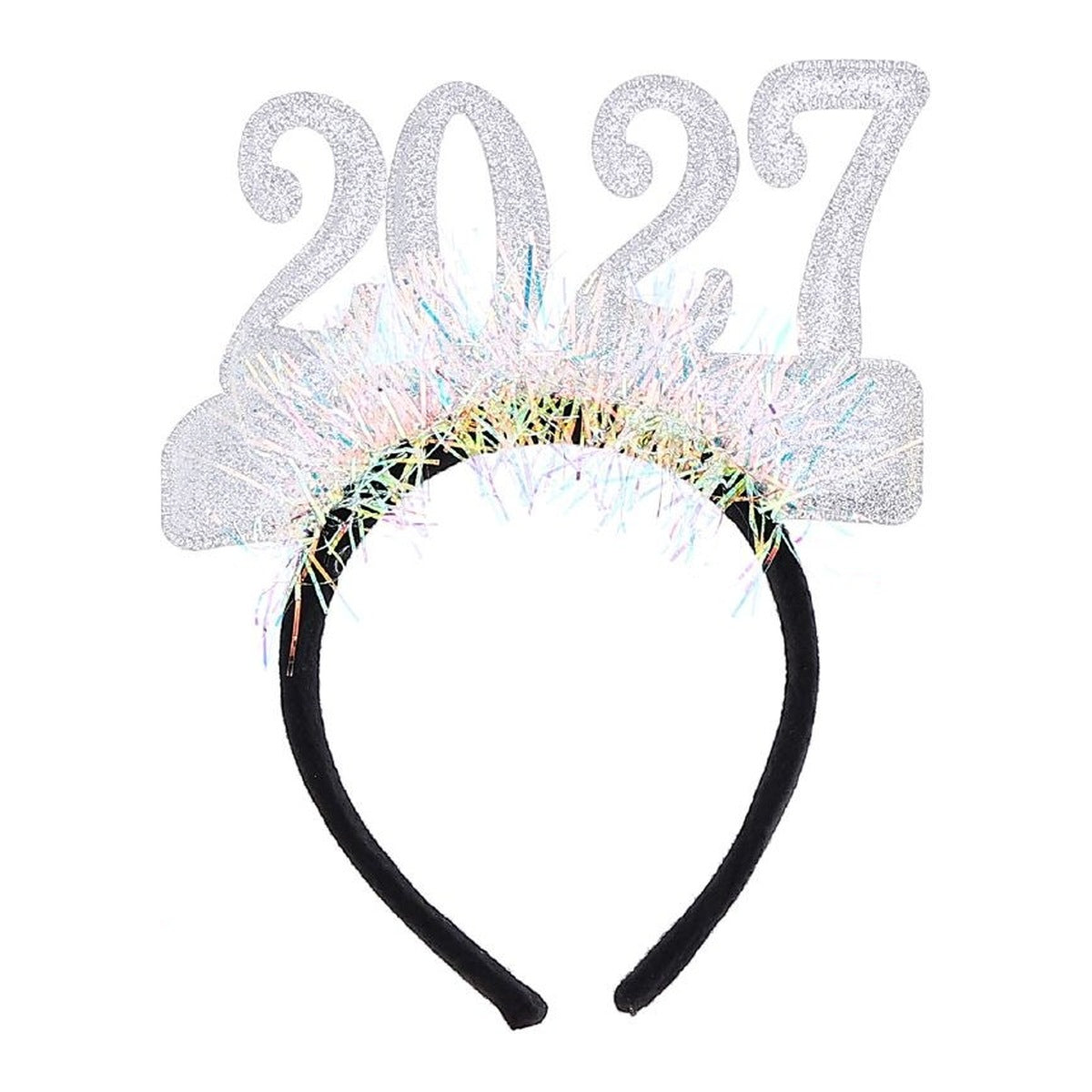 Diadema 2027 con Espumillón Iridiscente 21,5 cm - Plateado
