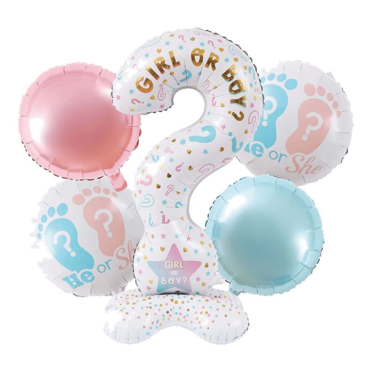 Kit Globos Foil Revelación de Género Girl or Boy de Pie 5 uds