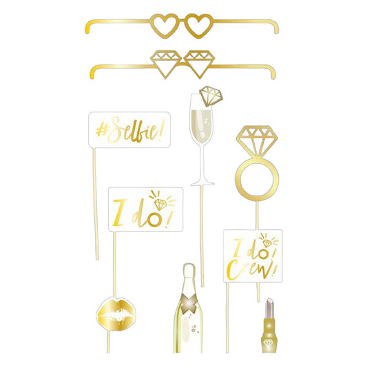 Accesorios Photocall Boda «I Do» Oro Metalizado 10 uds