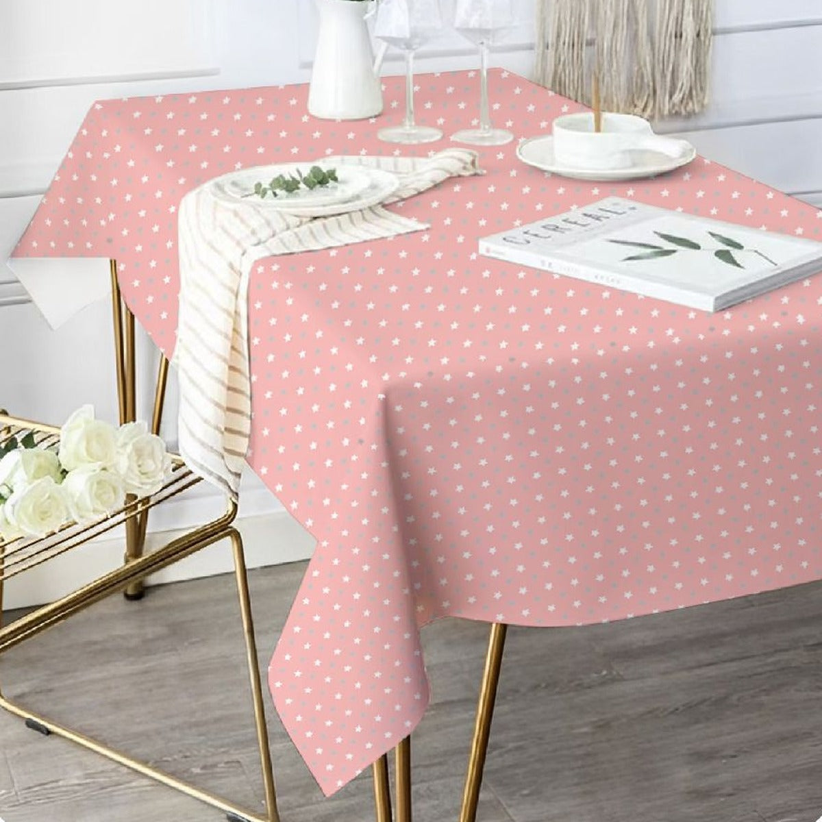 Mantel de Papel Estrellas y Lunares 120 x 180 cm - Rosa