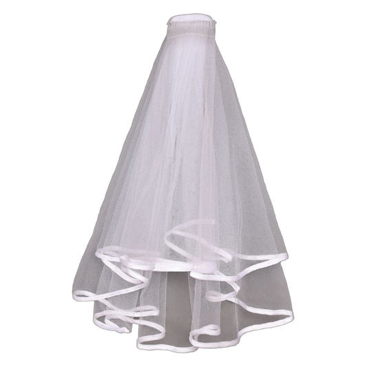 Velo de Novia Corto con Ribete de Satén y Peineta 10 x 60 cm