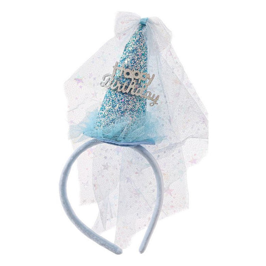 Diadema Gorro de Fiesta Happy Birthday con Tul Ø11,5 cm - Azul