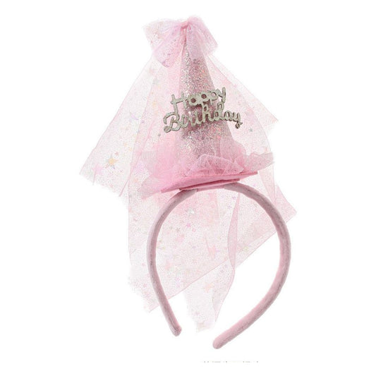 Diadema Gorro de Fiesta Happy Birthday con Tul Ø11,5 cm - Rosa