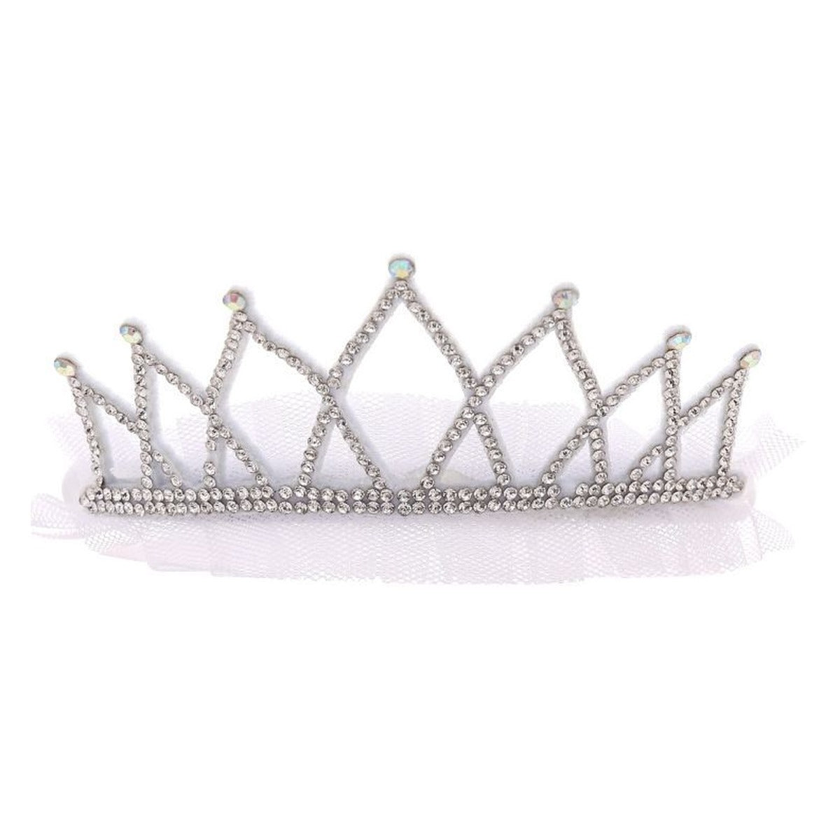 Corona Tiara con Strass y Tul con Pinza 12 cm - Blanco