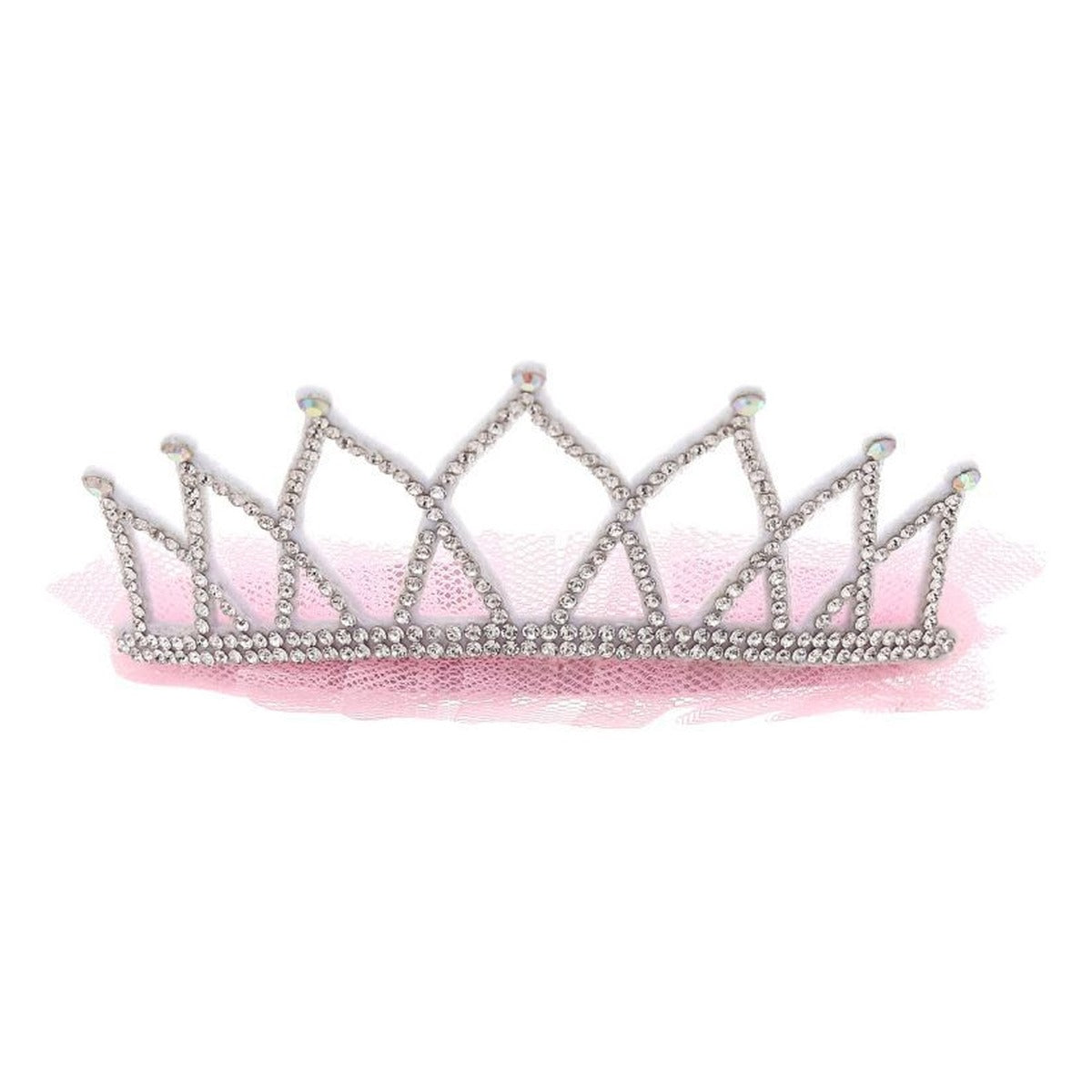 Corona Tiara con Strass y Tul con Pinza 12 cm - Rosa