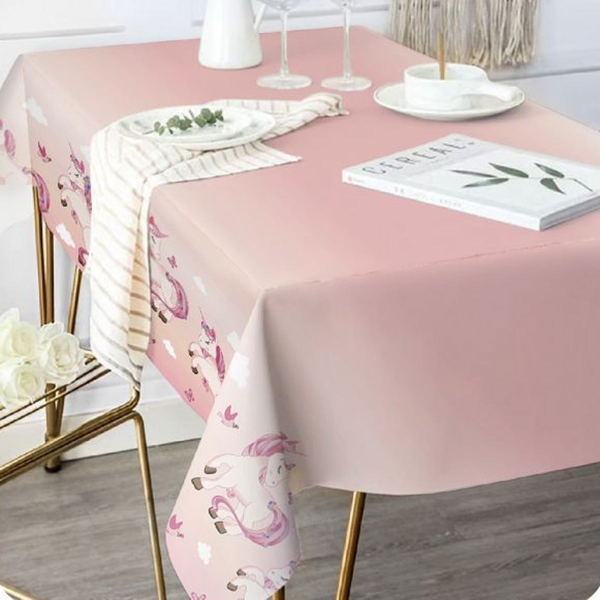 Mantel de Papel Unicornios Rosa 120 x 180 cm