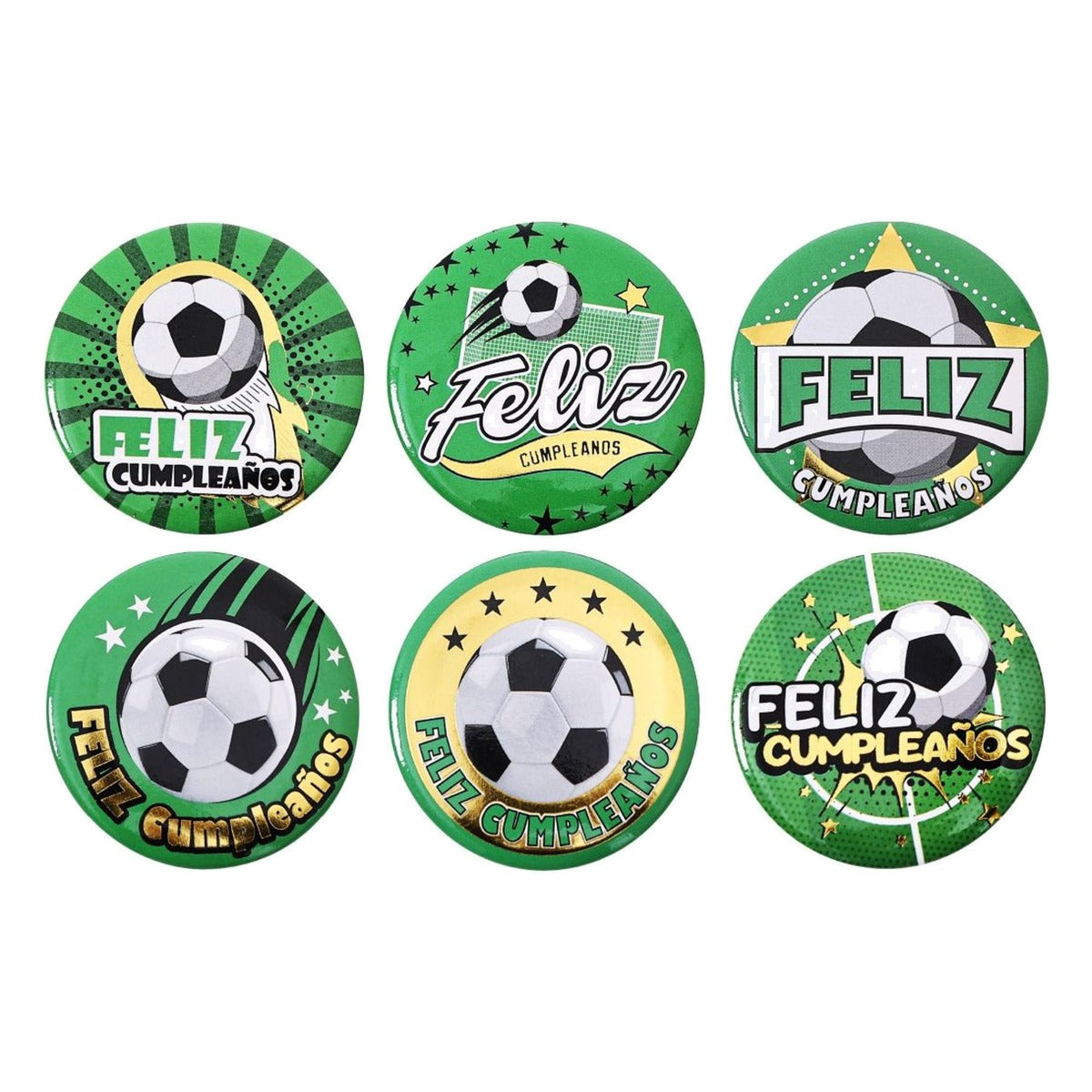 Pines Feliz Cumpleaños Fútbol Oro 4,4 cm 6 uds