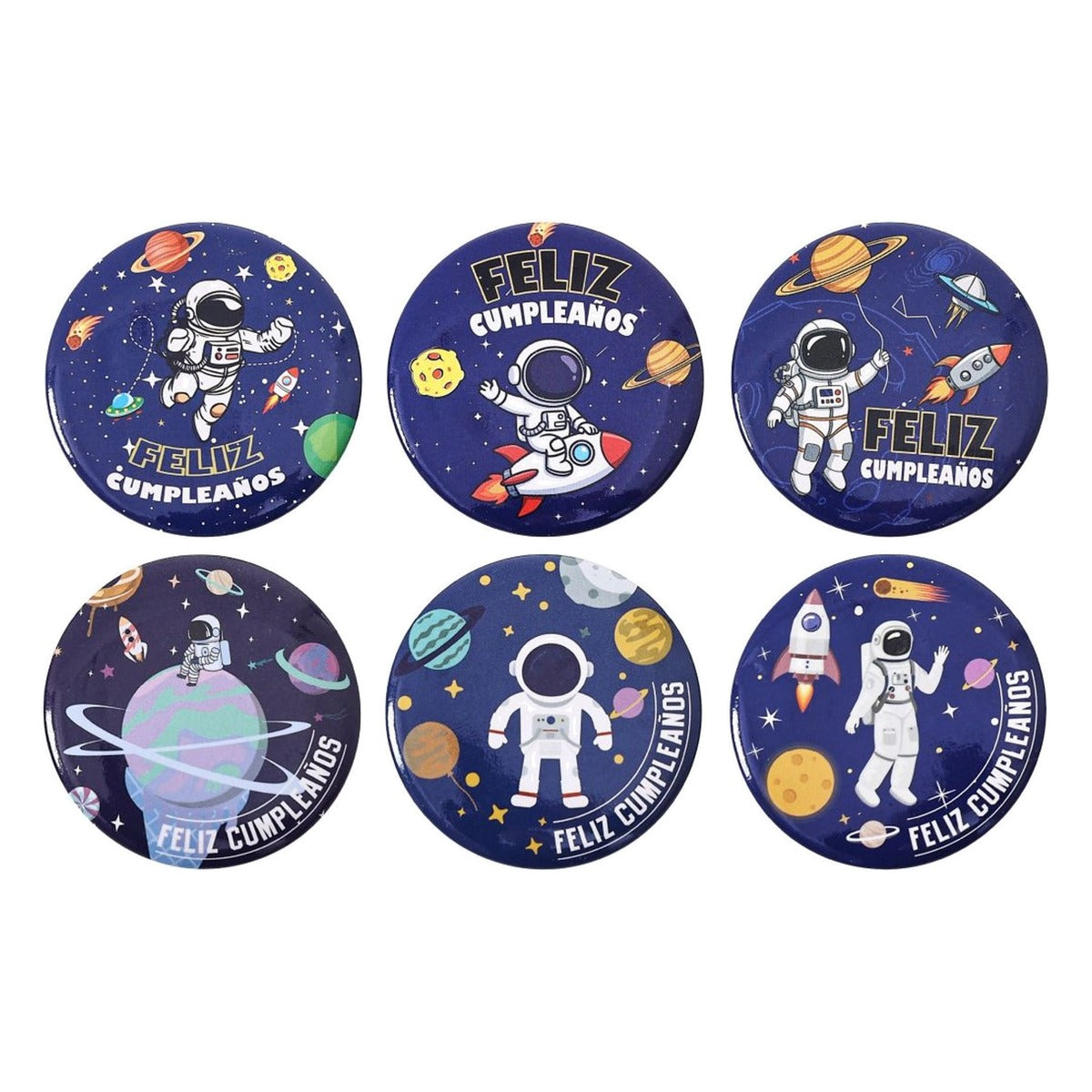 Pines Feliz Cumpleaños Astronauta Azul Marino 4,4 cm 6 uds