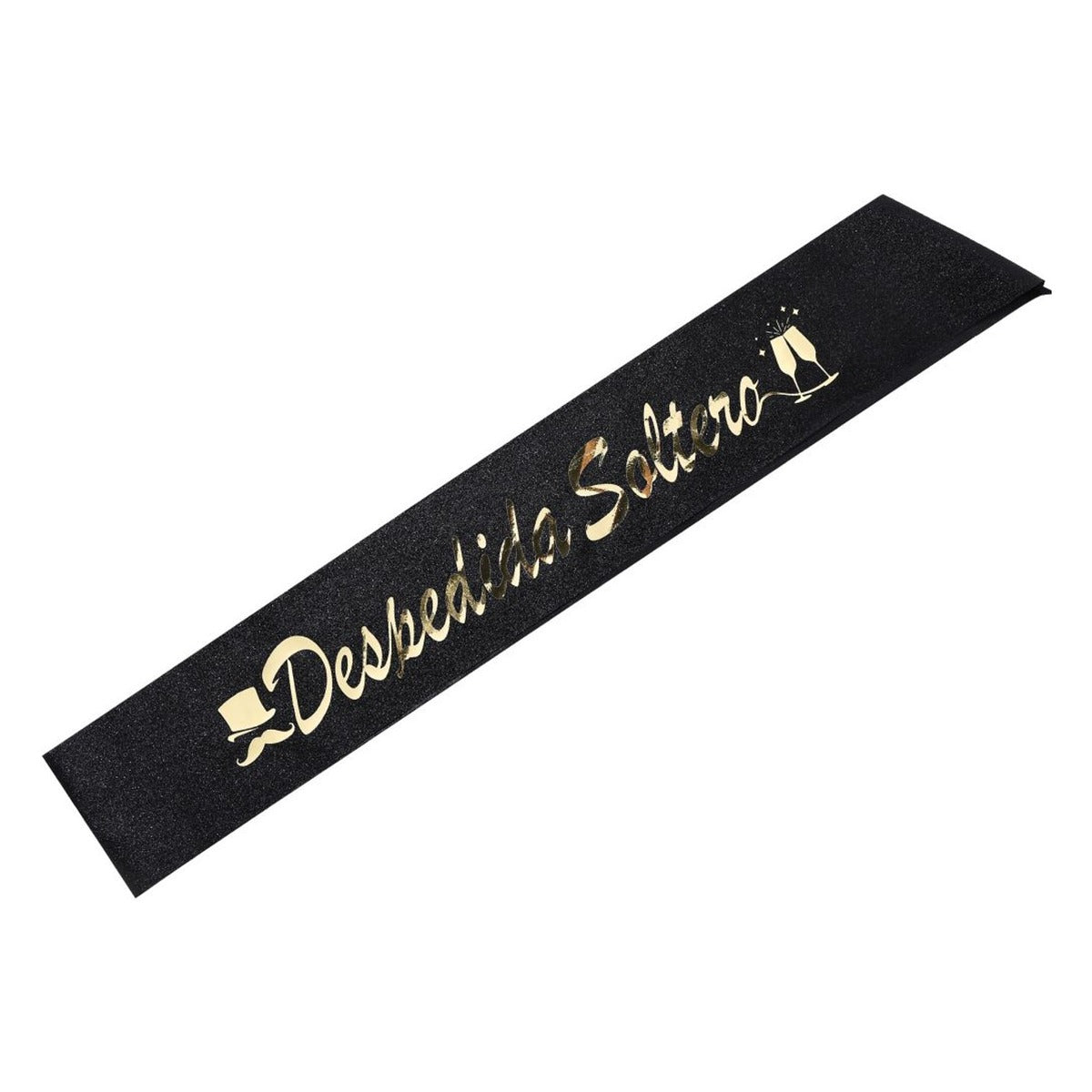 Banda Despedida Soltero Negra con Purpurina y Oro 12 x 160 cm