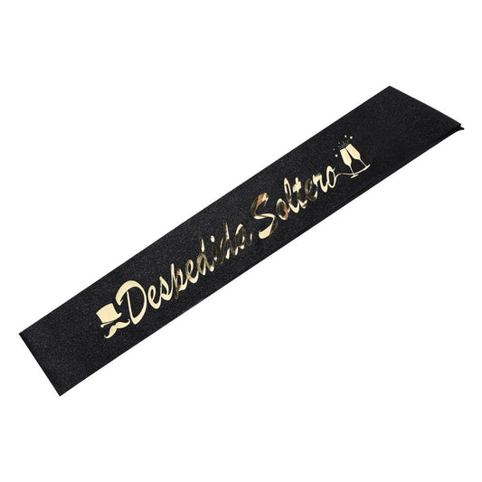 Banda Despedida Soltero Negra con Purpurina y Oro 12 x 160 cm